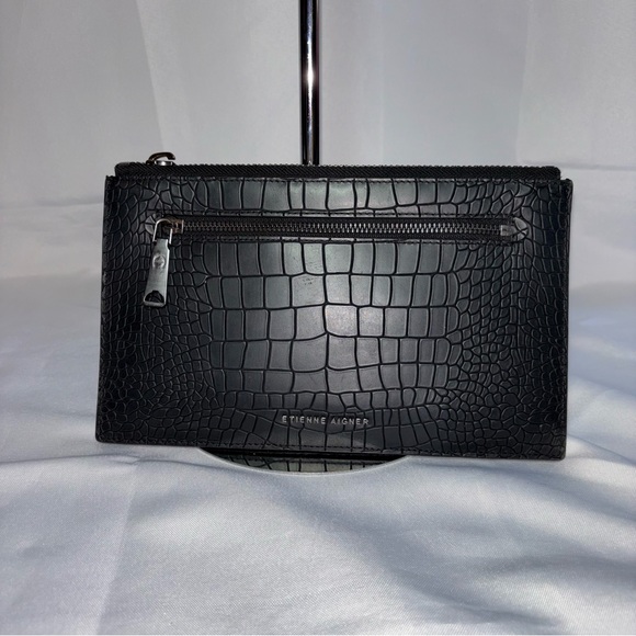 NFS Etienne Aigner Madison Small Travel Pouch Wristlet Leather Python Pattern - Picture 1 of 8